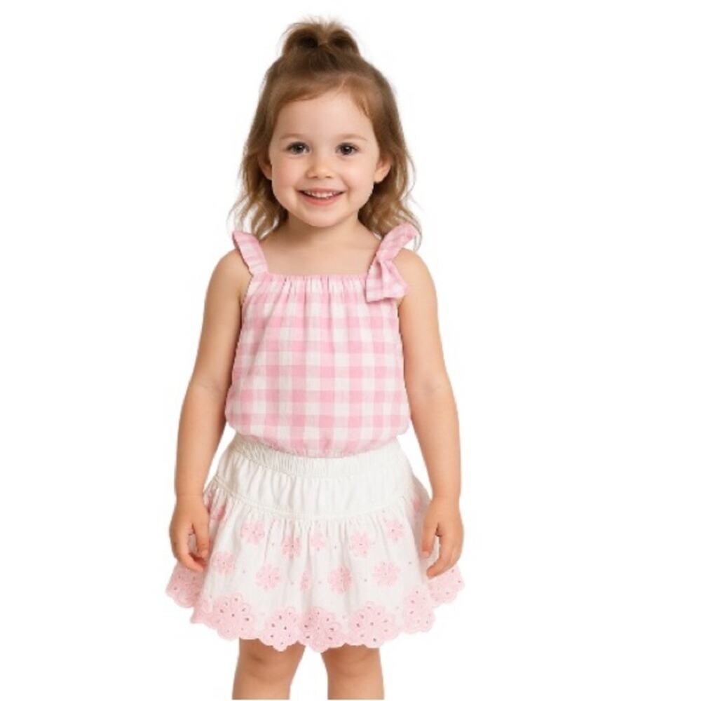 Nicole Miller Pink and White Gingham Kids Bubble Top and Skirt Set - Size 4 NWOT